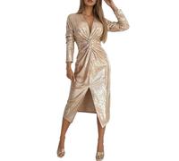 MNSWR Damen Karneval Kleidung Elegantes Pailletten-Abendkleid mit Seitenschlitz dekorativen Ausschnittfalten für Festliche Anlässe als figurbetonte Lange Robe(Gold,M)