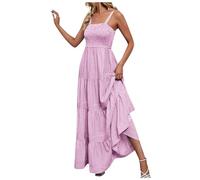 MNSWR Damen Karneval Kleidung Frauen Casual Urlaub Böhmischen Langes Kleid Ärmellose Hosenträger Gestreiften Taille Langes Kleid(Rosa,S)