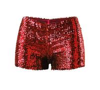 MNSWR Damen Karneval Kleidung Pailletten Perlen DS Performance Dress Damen Performance Dress Set Shorts(Rot,M)