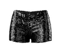 MNSWR Damen Karneval Kleidung Pailletten Perlen DS Performance Dress Damen Performance Dress Set Shorts(Schwarz,S)