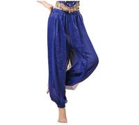 MNSWR Damen Karneval Kleidung Paillettenhose für Damen-Bequeme Casual Hose im Bauchtanz-Style mit Chiffon Highlight Performance Fit(Blau,L)