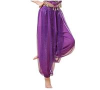 MNSWR Damen Karneval Kleidung Paillettenhose für Damen-Bequeme Casual Hose im Bauchtanz-Style mit Chiffon Highlight Performance Fit(Dunkelviolett,S)
