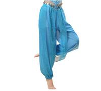 MNSWR Damen Karneval Kleidung Paillettenhose für Damen-Bequeme Casual Hose im Bauchtanz-Style mit Chiffon Highlight Performance Fit(Himmelblau,M)