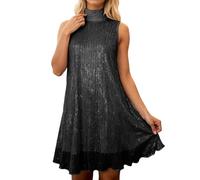 MNSWR Damen Karneval Kleidung Paillettenkleid Lässiges Elegantes Ärmelloses Design Mit Rundhalsausschnitt Figurbetonte Tunika Als Mini-Partykleid Abendkleid(Schwarz,XXL)