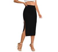 MNSWR Damen Karneval Kleidung Skirt Halbteil Damen-Midirock mit hoher elastischer Taille A-Linie Plissierte Midiröcke Knopfleiste vorne lässiger ausgestellter Rock(Schwarz,XL)