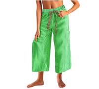 MNSWR Damen Karneval Kleidung Wegweisende Damen-Casual-Hose der klasse Women's Casual Pants Stilvolle gestreifte Freizeitpants mit elastischer Taille Kordelzug praktischen Taschen(Grün,M)