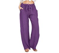 MNSWR Damen Karneval Kleidung Women's Casual Pants-Lockere gestreifte Lange Leinenhose für Damen in Übergröße-Stilvolle Alltagsmode für bequem sitzende Casual Hose(Lila,3XL)