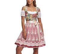 MNSWR Dirndlkleid Damen, Trachtenkleidung Dirndl Damen Midi Lang Dirndl Trachten Bayerisches Mädchen Kleider für Hochzeit Rock(Rosa,L)