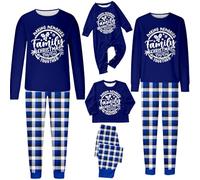 MNSWR Familien Pyjama, Matching Pyjama Weihnachten Partnerlook Weihnachten Familie Paar Pijamas Damen Winter Schlafanzug Herbst Schlafanzug Frauen Set(Blau,XXL)
