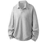 MNSWR Herren Karneval Kleidung Herren Langarm Polohemd Strukturiertem Streifenstrick für lässiges Business Casual mit bequemer Passform vielseitiger Herbstgarderobe(Grau,L)
