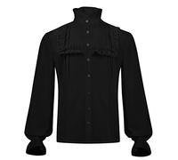 MNSWR Herrenhemd Aus Leinen Mittelalter Schnürhemd Bluse Tops Sommer Herbst Hemden Langarm Retro-Kragen Steampunk Kostüm Herren Fischerhemd Herren Stehkragenhemd Herren Jeanshemd
