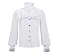 MNSWR Herrenhemd Aus Leinen Steampunk Gehrock Mantel Gothic Rüschenkragen Langarmhemd Mittelalter Schnürhemd Herren Hemd Piraten Hemd Schwarz Weiß Gestreiftes Shirt Herren