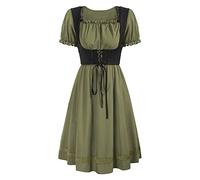 MNSWR Oktoberfest Dirndl, Damen Trachtenkleid Trachtenkleid Damen Midi Dirndl Body Bayerisches Kleid Cocktail Kleid Trachtenrock Knielang(Armeegrün,L)