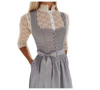 MNSWR Oktoberfest Trachtenkleid Damen, Trachtenkleid Damen Modern Midi Dirndlkle Dirndl für Damentraditional Dirndl Skirt Trachtenrock Lang Damenkleider Mittelalter Rock(Grau,M)