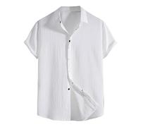 MNSWR Signum Hemden Herren Neues Kurzarmhemd für Herren, lockeres, einfarbiges, kurzärmliges Hemd aus Baumwolle Herren Hemd Farbig (White, XXL)
