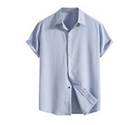 MNSWR Signum Hemden Herren Neues Kurzarmhemd für Herren, lockeres, einfarbiges, kurzärmliges Hemd aus Baumwolle Herren Hemd Farbig (Blue, XXL)