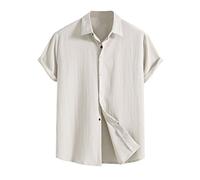 MNSWR Signum Hemden Herren Neues Kurzarmhemd für Herren, lockeres, einfarbiges, kurzärmliges Hemd aus Baumwolle Herren Hemd Farbig (Beige, XL)