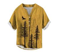 MNSWR Sommerhemd Herren,Kurzarmhemd Leinenhemd Mittelalter Sommer Hemd Herren Männer Hemd Button Down Shirts Herren Hemd Bügelfrei(Gold,5XL)
