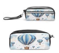 MNVTSKOP Blaue Make-up-Tasche mit Heißluftballon, kleine Kosmetiktasche, Reiseetui, tragbarer Schreibwaren-Organizer für Frauen, Lehrer