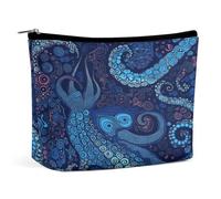 MNVTSKOP Blaue Oktopus-Kosmetiktasche, große Kapazität, Reise-Make-up-Tasche, trendig, tragbar, Kulturbeutel für Damen