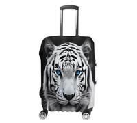 MNVTSKOP Blue Eyed Tiger Gepäckabdeckungen, kratzfest, waschbar, Kofferabdeckung, Polyester, elastisch, Reisegepäckschutz für Kofferschutz, weiß, L