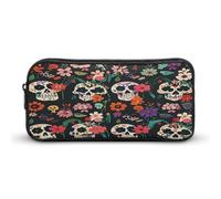 MNVTSKOP Day of the Dead Federmäppchen mit floralem Totenkopf-Muster, großes Fassungsvermögen, Federmäppchen für Männer und Frauen, Schreibtisch-Organizer