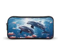 MNVTSKOP Delfine in Love Federmäppchen, großes Fassungsvermögen, Federmäppchen, Büro-Federmäppchen für Männer und Frauen, Schreibtisch-Organizer