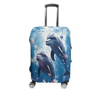 MNVTSKOP Delfine in Love Gepäckhüllen Kratzfest Waschbar Kofferhülle Polyester Elastisch Reisegepäckschutz für Kofferschutz Abdeckung, weiß, M