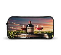 MNVTSKOP Federmäppchen aus Holz mit Weinfass auf Weinflasche, großes Fassungsvermögen, Federmäppchen, Büro-Federmäppchen für Männer und Frauen, Schreibtisch-Organizer