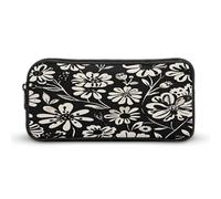 MNVTSKOP Federmäppchen mit Blumendruck, großes Fassungsvermögen, Federmäppchen, Büro-Federmäppchen für Männer und Frauen, Schreibtisch-Organizer, Schwarz und Weiß