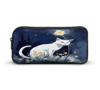 MNVTSKOP Federmäppchen mit Katzenmotiv, großes Fassungsvermögen, Federmäppchen, Büro-Federmäppchen für Männer und Frauen, Schreibtisch-Organizer, Weiß