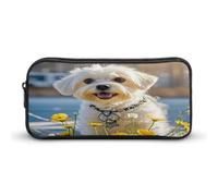 MNVTSKOP Federmäppchen mit Malteser-Motiv, großes Fassungsvermögen, Federmäppchen für Männer und Frauen, Schreibtisch-Organizer