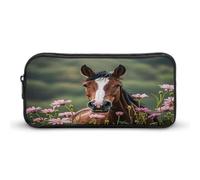 MNVTSKOP Federmäppchen mit Pferden und Blumen, großes Fassungsvermögen, Büro-Federmäppchen für Männer und Frauen, Schreibtisch-Organizer