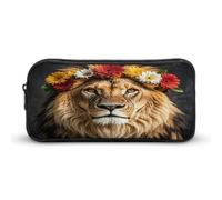 MNVTSKOP Federmäppchen, Motiv: Afrikanischer Löwe, der eine Blume auf dem Kopf trägt, großes Fassungsvermögen, Federmäppchen für Männer und Frauen, Schreibtisch-Organizer