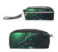 MNVTSKOP Green Wolf Make-up-Tasche, klein, Kosmetiktasche, Reiseetui, tragbarer Schreibwaren-Organizer für Frauen, Lehrer