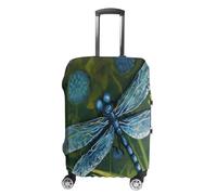 MNVTSKOP Handbemalte blaue Libellen-Gepäckabdeckungen, kratzfest, waschbar, Kofferabdeckung, Polyester, elastisch, Reisegepäckschutz für Kofferschutz, weiß, M