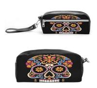 MNVTSKOP Handgezeichneter Totenkopf-Make-up-Tasche, kleine Kosmetiktasche, Reisekoffer, tragbarer Schreibwaren-Organizer für Frauen, Lehrer