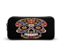 MNVTSKOP Handgezeichnetes Totenkopf-Federmäppchen, großes Fassungsvermögen, Federmäppchen, Büro-Federmäppchen für Männer und Frauen, Schreibtisch-Organizer