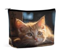 MNVTSKOP Kleine Kosmetiktasche mit Katzenmotiv, große Kapazität, Reise-Make-up-Tasche, trendig, tragbar, Kulturbeutel für Damen