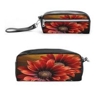 MNVTSKOP Kleine Kosmetiktasche mit roter Sonnenblume, Reiseetui, tragbarer Schreibwaren-Organizer für Frauen, Lehrer