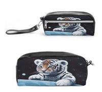 MNVTSKOP Kleiner Tiger im Weltraum Make-up-Tasche, kleine Kosmetiktasche, Reiseetui, tragbarer Schreibwaren-Organizer für Frauen, Lehrer