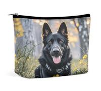 MNVTSKOP Kosmetiktasche für Damen, Motiv: Deutscher Schäferhund, große Kapazität, Reise-Make-up-Tasche, trendig, tragbar, Schwarz