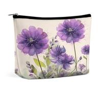 MNVTSKOP Kosmetiktasche im Aquarell-Stil, violette Blumen, große Kapazität, Reise-Make-up-Tasche, trendig, tragbar, Kulturbeutel für Damen