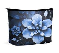 MNVTSKOP Kosmetiktasche mit blauer Blume, große Kapazität, Reise-Make-up-Tasche, trendig, tragbar, Kulturbeutel für Damen