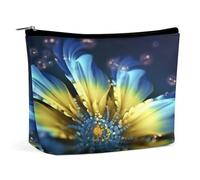 MNVTSKOP Kosmetiktasche mit Blumenmotiv, groß, Reise-Make-up-Tasche, trendig, tragbar, Kulturbeutel für Damen, Blau / Gelb