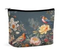 MNVTSKOP Kosmetiktasche mit Blumenmotiv und Vögeln, große Kapazität, Reise-Make-up-Tasche, trendig, tragbar, Kulturbeutel für Damen