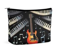 MNVTSKOP Kosmetiktasche mit Gitarren-Klavier-Muster, große Kapazität, Reise-Make-up-Tasche, trendig, tragbar, Kulturbeutel für Damen
