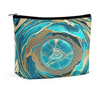 MNVTSKOP Kosmetiktasche mit großem Fassungsvermögen, Reise-Make-up-Tasche, trendiger tragbarer Kulturbeutel für Damen, Türkis / Blau / Gold