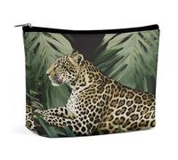 MNVTSKOP Kosmetiktasche mit Leopardenmuster, Palmblatt, große Kapazität, Reise-Make-up-Tasche, trendig, tragbar, Kulturbeutel für Damen