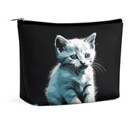 MNVTSKOP Kosmetiktasche mit niedlicher weißer Katze, große Kapazität, Reise-Make-up-Tasche, trendig, tragbar, Kulturbeutel für Damen